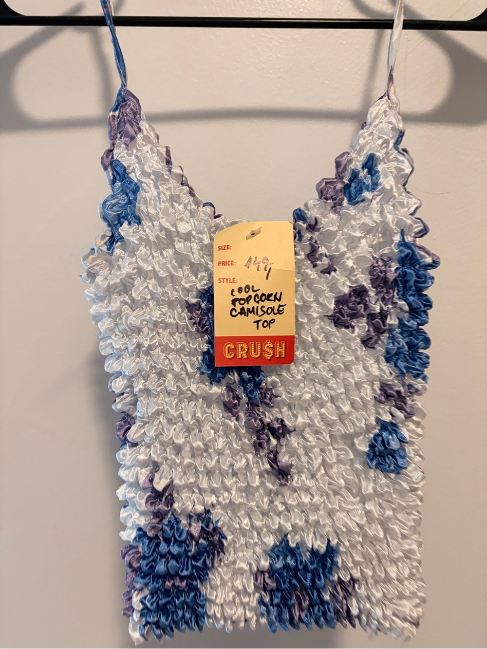 CRUSH White Smocked Camisole Tank with Blue & Purple Floral Accents